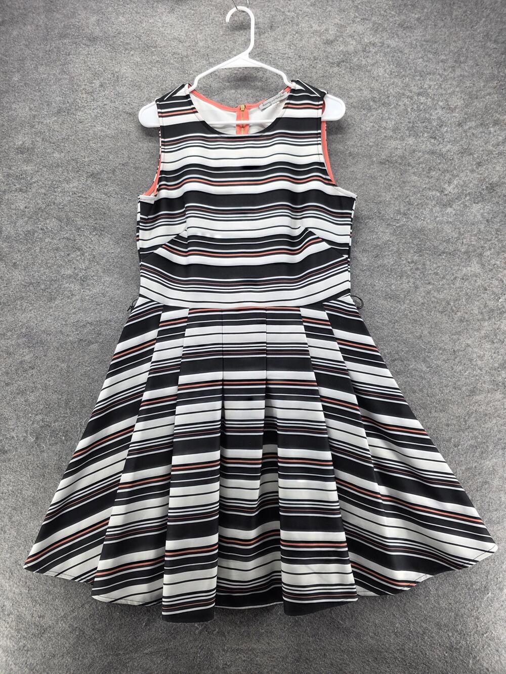 Danny & Nicole Dress Womens 14 Multicolor Fit & Flare Knee Length Striped Zip